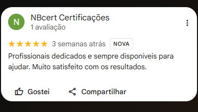 Avaliação positiva da NBcert Certificações
